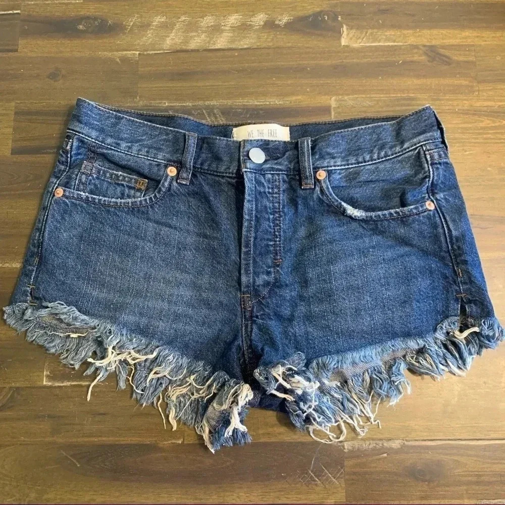 We The Free CutOff Shorts Denim Jeans Distressed Frayed Free People Boho Country - Picture 2 of 8